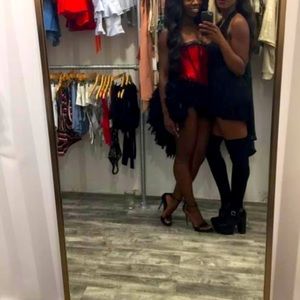 Cute burlesque corset dress with feather skirt